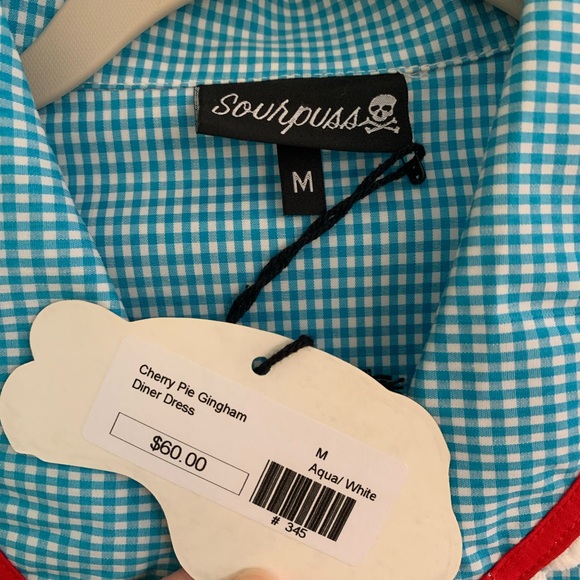 NWT Sourpuss Cherry Pie Gingham Diner Dress Medium - Picture 4 of 10